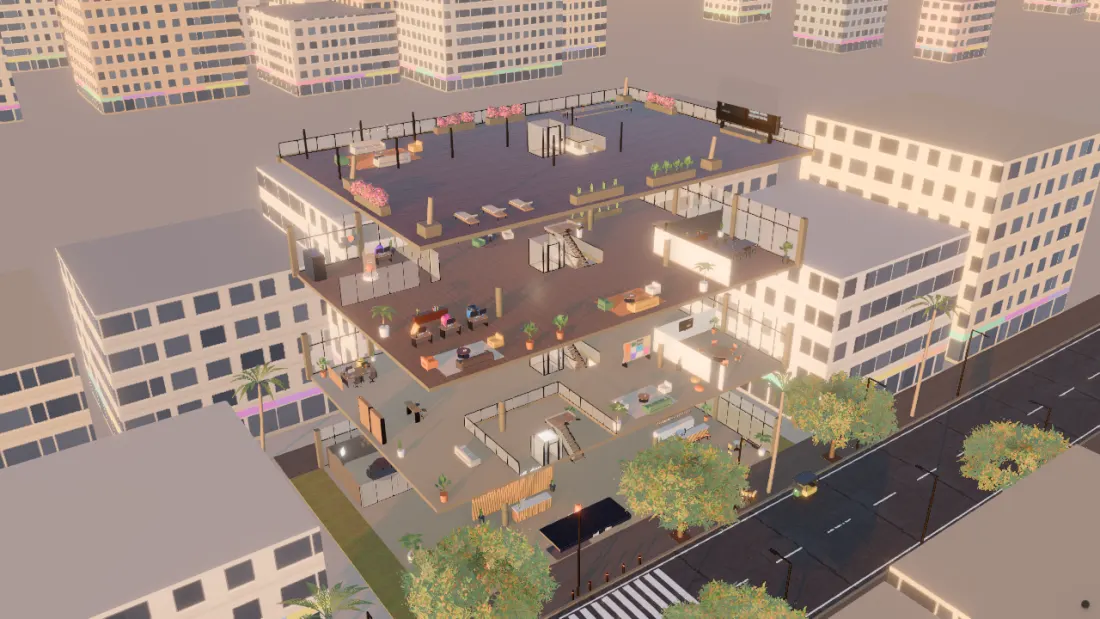 Cutaway of Puli HQ showing three floors of an office